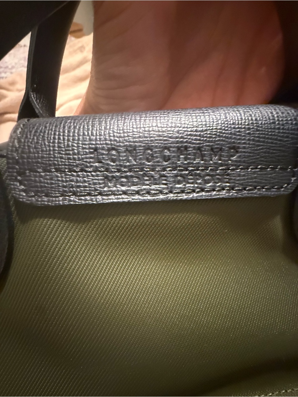 Longchamp Small Top-Handle Tote in Olive Green with Black Trim - Picture 6 of 7